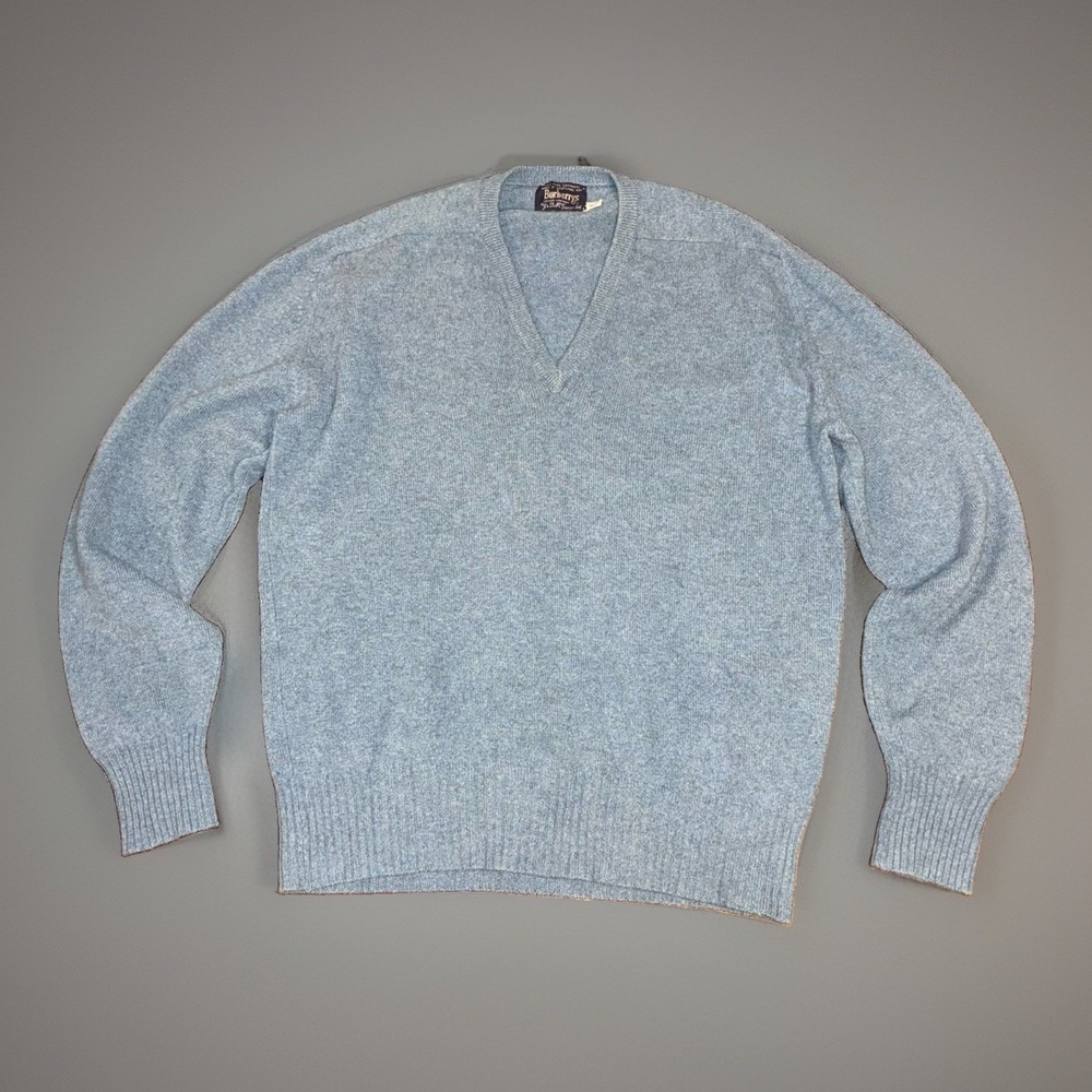 Vintage Burberrys 100% Cashmere Sweater Mens 42 L Light Blue V Neck Scotland